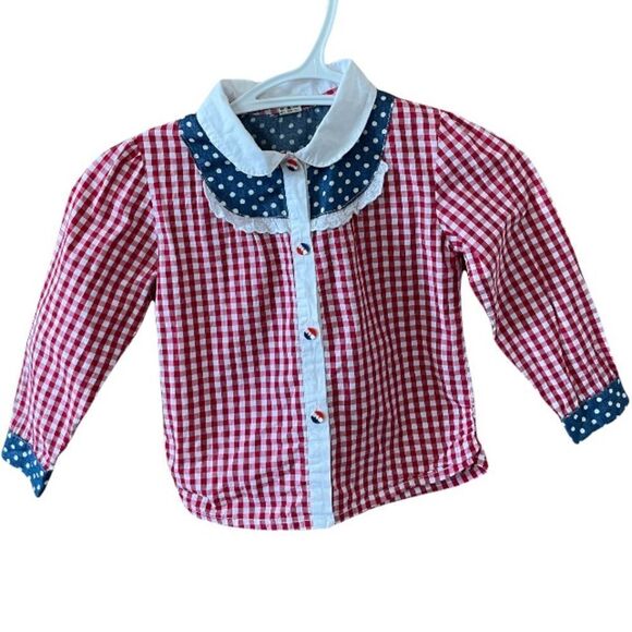 Vintage patriotic baby gingham blouse red white blue - Picture 2 of 9